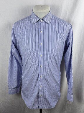 Proper Cloth Thomas Mason Blue Bengal Stripe Broadcloth Dress Shirt 15.8 34.4